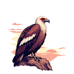 Vsai majestic vulture perched on rock at sunset, wildlife illustration