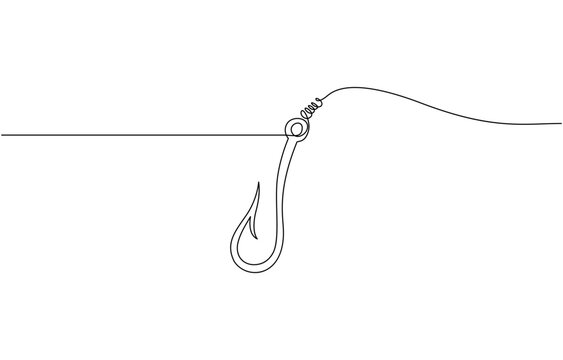 recommend clip art: Fishing hook line continuous drawing vector. One line Hook vector background, Continuous outline of a Fishing hook, minimalist pro vector illustration line.