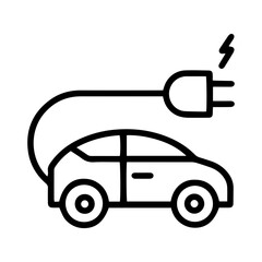 Fototapeta premium Electric car (outline style). A car connected to a plug symbolizes electric vehicles, green transportation, or sustainable technology. Represents a modern vehicle powered by electricity, charging
