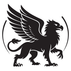 Standing griffin with lifted paw Vector Black silhouettes. with white background