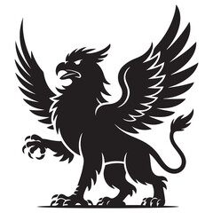 Standing griffin with lifted paw Vector Black silhouettes. with white background