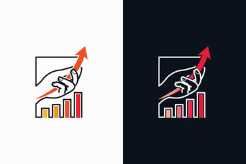 Vector illustration of a chart arrow with raised hand symbolizing business growth and success