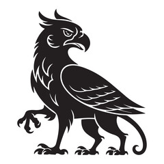 Standing griffin with lifted paw Vector Black silhouettes. with white background