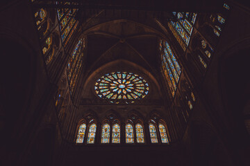 Interior Stained Glass Windows León Cathedral Spain