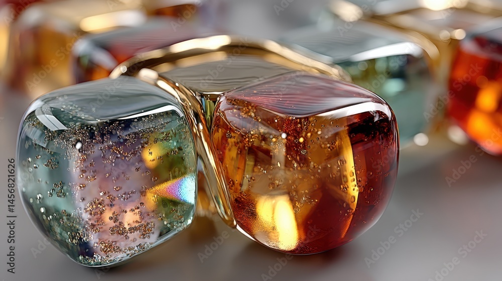 Poster abstract metallic shape with holographic gradient 3d render