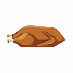 Roasted, geometric turkey with a crispy, brown skin, and a bone sticking out