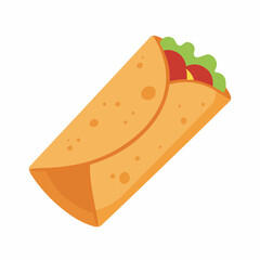 Cartoon wrap with lettuce, tomato, and yellow filling on white background