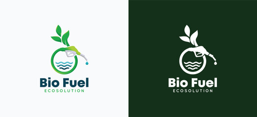Vector logo design of bio fuel with natural green leaf and nozzle forming a circle