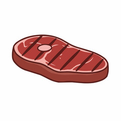 Cartoon steak with grill marks, pink marbling, and fat. Meat close up