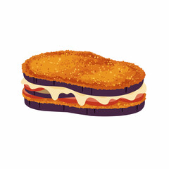 Illustration shows eggplant parmesan, creamy and delicious, on a white background
