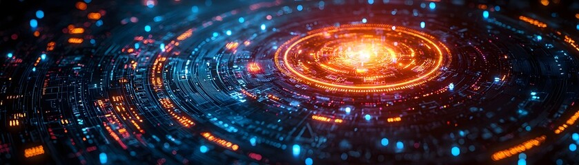 Obraz premium Glowing Circular Interface with Interactive Holographic Icons