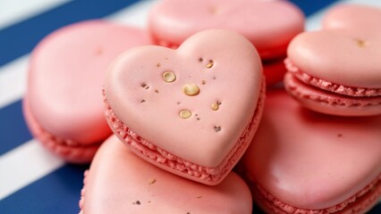 Fototapeta premium A close up of a bunch of pink heart shaped macarons.