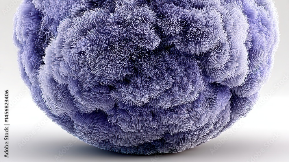 Poster abstract sphere made of violet fur isolated on white background 3d rendering.stock image