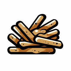 Toasty sticks in a corner form a pile of crunchy, textured baked snacks