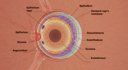 Detailed Human Eye Cornea Cross-Section Anatomy Illustration