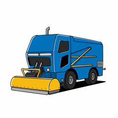 Naklejka premium A blue truck has an exhaust pipe. There are yellow stripes on the side of the truck