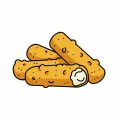 Two cartoon breadsticks stacked at the bottom of the frame with dark spots and an outline