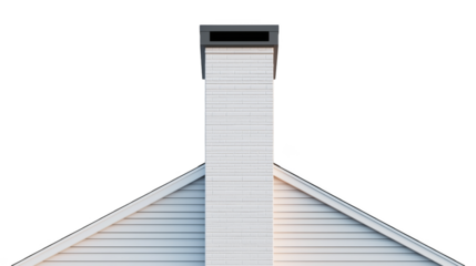 Tall chimney made of white bricks is prominently displayed against clear background, showcasing its clean lines and modern design. structure