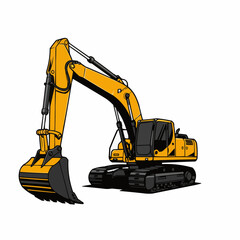 Excavator arm illustrated with hydraulic pistons against a clear white backdrop