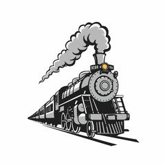 Cartoon graphic of steam train. Smoke billows above the front of the locomotive engine