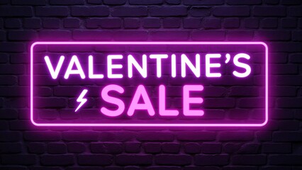 A neon sign that says "Valentine's Sale" on a brick wall.