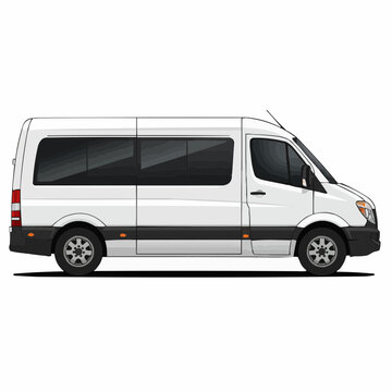 Side view of a white van with tinted windows and a modern design style