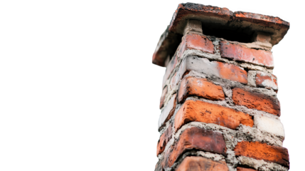 Detailed brick chimney stands tall, showcasing its dynamic texture and vivid colors against clean, isolated background