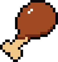 Fototapeta premium 8 bit pixel fried chicken. Delicious chicken. Chicken leg pixel art icon. flat style.