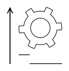 Gear alongside an upward arrow symbolizing progress, growth, and optimization. Ideal for innovation, productivity, technology, engineering, business growth, strategic planning and a simple landing