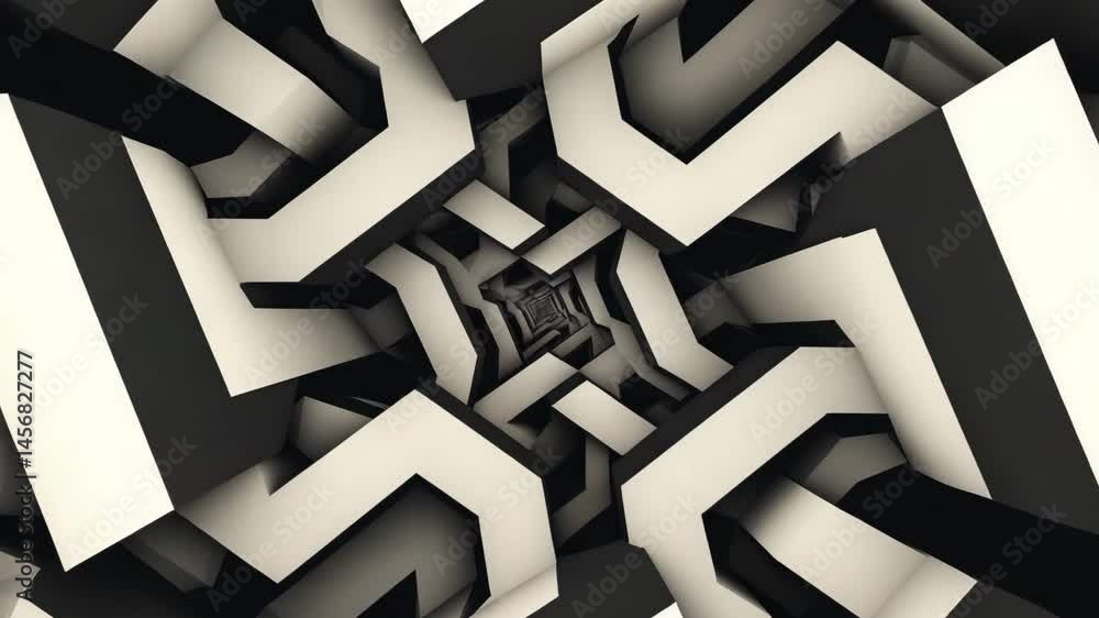 Aufkleber intricate black and white geometric patterns create a mesmerizing tunnel effect in digital art piece