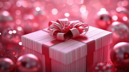  A pink-themed image with gifts and floating hearts.