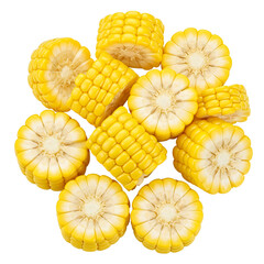 Isolated corn cob with visible juicy yellow kernels on transparent background, perfect for nutrition themes, food infographic design, and clean eating advertisements