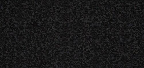 Fototapeta premium Black gothic damask; swirling floral vines, seamless repeat pattern, deep shadow, dramatic, textile