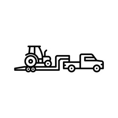 truck with gooseneck trailer outline icon. pick up truck load tractor black line illustration.