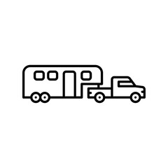 truck with horse trailer outline icon. horse trailer black line illustration.