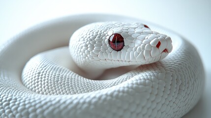 Fototapeta premium Albino snake coiled with white background.