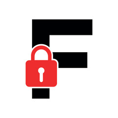 Lock Logo combine with letter F vector template