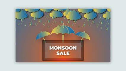 Monsoon Sale Shop Under Umbrellas and Rain Clouds