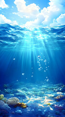 Fototapeta premium Sunbeams illuminate the ocean floor, revealing a scene of underwater tranquility