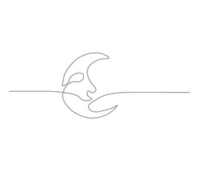 One Continuous Line drawing of aesthethic crescent moon. single line illustration of crescent moon. Editable Outline