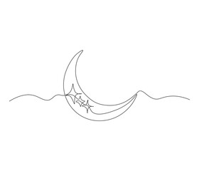 One Continuous Line drawing of aesthethic crescent moon. single line illustration of crescent moon. Editable Outline