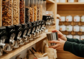 Bulk food shopping in eco-friendly zero waste store for sustainable living