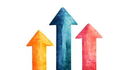 Colorful arrows symbolize growth, profit, and progress in watercolor style, conveying sense of optimism and success