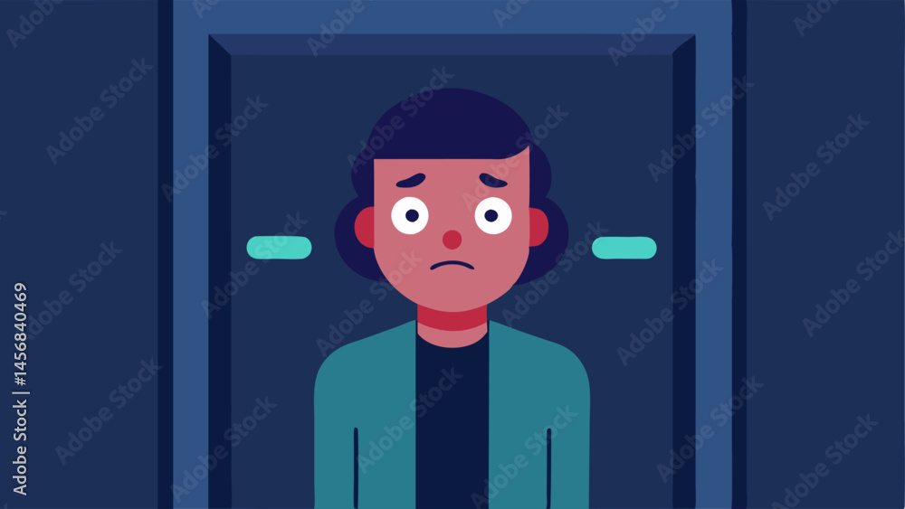 Poster closed spaces phobia a figure is inside an elevator visibly anxious with wide eyes and shallow breat