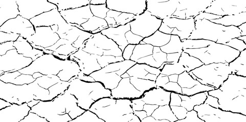High-Resolution Vector Texture of Dry Cracked Earth with Transparent Background – Grunge Distressed Overlay Featuring Natural Split Lines and Soil Fractures	
