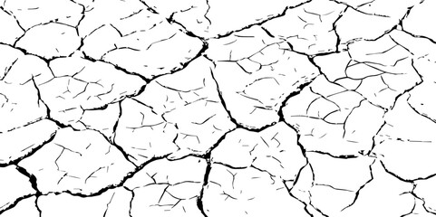 High-Resolution Vector Texture of Dry Cracked Earth with Transparent Background – Grunge Distressed Overlay Featuring Natural Split Lines and Soil Fractures	
