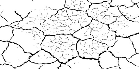 High-Resolution Vector Texture of Dry Cracked Earth with Transparent Background – Grunge Distressed Overlay Featuring Natural Split Lines and Soil Fractures	
