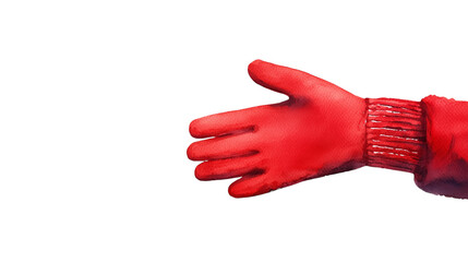 Vibrant red glove reaching out, symbolizing warmth and friendliness, perfect for winter activities or festive occasions