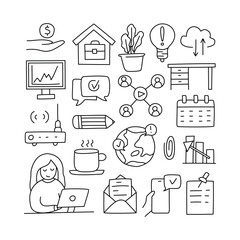 Work from home doodle icon set