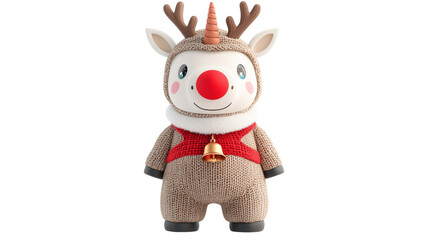 Cute reindeer toy with red nose, antlers, and cozy sweater, perfect for festive decorations and holiday cheer